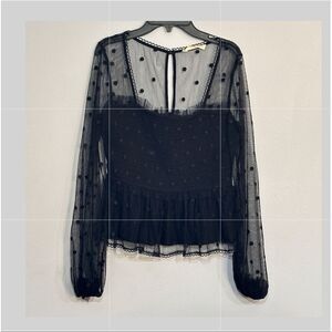 Stevie May Rover Top Black Dot Mesh Top Long Sleeve Blouse Hippie Shirt Size XS